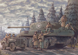 Rule 34 | 6+boys, bolt action, car, cloud, earasensha, ersatz m10, flower, forest, grass, gun, jeep, male focus, military, military vehicle, motor vehicle, multiple boys, nature, panther (tank), panther (tank), real life, rifle, sky, tank, tree, vehicle focus, weapon