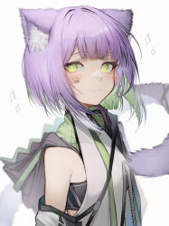 Rule 34 | absurdres, animal ear fluff, animal ears, blush, cat ears, cat girl, cat tail, closed mouth, commission, copyright name, green eyes, highres, looking at viewer, original, paw print, purple hair, short hair, simple background, skeb commission, smile, tab head, tail, upper body, white background