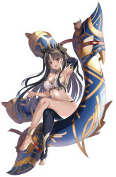 Rule 34 | 1girl, anklet, arm behind head, armlet, armpits, asymmetrical legwear, asymmetrical sleeves, bad id, bad pixiv id, bare shoulders, bikini, black bikini, black bow, black hair, blush, bow, breasts, bridal gauntlets, cleavage, collarbone, crossed legs, detached collar, detached sleeves, earrings, fate/grand order, fate (series), feet, hair bow, harimoji, heavenly boat maanna, highres, hoop earrings, ishtar (fate), jewelry, large breasts, legs, long hair, looking at viewer, mismatched bikini, navel, neck ring, open mouth, parted bangs, red eyes, simple background, single detached sleeve, single thighhigh, sitting, smile, solo, swimsuit, thighhighs, tiara, toeless legwear, toes, two side up, uneven legwear, uneven sleeves, weapon, white background, white bikini