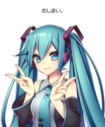 Rule 34 | 1girl, aqua eyes, aqua hair, bad id, bad pixiv id, detached sleeves, double v, hair ornament, hatsune miku, imouto (takahashisan), long hair, making-of available, necktie, simple background, smile, solo, twintails, v, very long hair, vocaloid, white background