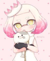 Rule 34 | + +, 1girl, animal, black gloves, blunt bangs, bob cut, cat, closed mouth, crown, dress, gloves, gradient hair, heart, heart background, highres, holding, holding animal, inkling, li&#039;l judd (splatoon), light frown, looking at viewer, mole, mole under mouth, multicolored hair, nintendo, pearl (splatoon), pink background, pink hair, pioxpioo, short hair, sleeveless, sleeveless dress, solo, splatoon (series), splatoon 2, standing, tentacle hair, tilted headwear, twitter username, upper body, white dress, white hair, white headwear, yellow eyes, zipper