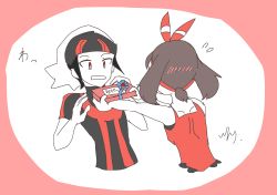 Rule 34 | 1boy, 1girl, armpits, artist request, back, bare shoulders, black hair, blue eyes, bow, box, brendan (pokemon), brown hair, candy, child, chocolate, chocolate bar, creatures (company), embarrassed, fang, food, friends, from behind, game freak, gift, hair bow, hair ornament, hair ribbon, hat, hetero, highres, japanese text, may (pokemon), medium hair, multicolored clothes, neck, nervous, nintendo, offering food, open mouth, pokemon, pokemon adventures, red bow, red eyes, red shirt, ribbon, shirt, short hair, short ponytail, short sleeves, simple background, sleeveless, sleeveless shirt, surprised, sweatdrop, sweets, tsundere, valentine