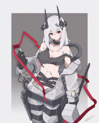 Rule 34 | 1girl, absurdres, arknights, bare shoulders, black gloves, black horns, black sports bra, breasts, bright pupils, chinese commentary, cleavage, clothes down, collarbone, commentary request, cowboy shot, crossed bangs, dated, gloves, grey hair, grey jumpsuit, hair between eyes, hammer, highres, holding, holding hammer, holding weapon, horns, infection monitor (arknights), jumpsuit, large breasts, long hair, long sleeves, looking to the side, material growth, mudrock (arknights), mudrock (elite ii) (arknights), navel, oripathy lesion (arknights), parted lips, partial commentary, pointy ears, red eyes, red ribbon, ribbon, sidelocks, sledgehammer, solo, sports bra, standing, strap slip, sweat, weapon, white pupils, xue jian ying