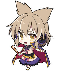 Rule 34 | 1girl, :d, bad id, bad pixiv id, belt, blouse, blush stickers, bracelet, brown eyes, cape, chibi, earmuffs, full body, gold trim, hair between eyes, highres, holding, holding stick, jewelry, light brown hair, looking at viewer, medium hair, open mouth, pointy hair, purple cape, purple ribbon, ribbon, ritual baton, shirt, simple background, sleeveless, sleeveless shirt, smile, solo, standing, stick, touhou, toyosatomimi no miko, v-shaped eyebrows, white background, wing collar, yoriteruru