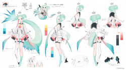Rule 34 | 1girl, absurdres, arms at sides, ass, bare shoulders, black collar, black footwear, breasts, character name, character sheet, chibi, collar, company name, crown, detached collar, double bun, dress, english text, fins, fish, fish girl, fish tail, full body, gradient dress, green eyes, green hair, hair bun, highres, jacket, leotard, long hair, long sleeves, looking at viewer, mini crown, monster girl, multicolored hair, open mouth, pink dress, pink hair, prism project, scales, shoes, shokuen (oxstl), sidelocks, single shoe, single thighhigh, skindentation, small breasts, smile, solo, standing, straight-on, strapless, strapless dress, strapless leotard, suds (ushio sumi), tail, tail removed, thigh strap, thighhighs, ushio sumi, virtual youtuber, white dress, white jacket, white leotard, white thighhighs