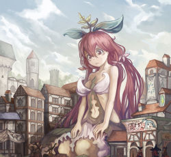 Rule 34 | 10s, anna (granblue fantasy), bare shoulders, blush stickers, building, castle, clarisse (granblue fantasy), cloud, day, frown, giant, giantess, granblue fantasy, half-timbered, long hair, lyria (granblue fantasy), monster girl, navel, outdoors, plant girl, red eyes, red hair, seiza, sitting, size difference, sky, solo focus, vyrn (granblue fantasy), vira (granblue fantasy), yggdrasill (granblue fantasy), yilx