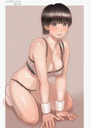 Rule 34 | 1girl, ayumu (zenkou), black hair, breasts, cleavage, large breasts, original, short hair, solo, zenkou