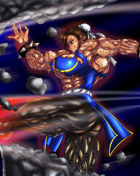 Rule 34 | biceps, breasts, capcom, chun-li, extreme muscles, highres, muscular, s20k00y, street fighter, torn clothes, veins