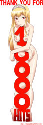 Rule 34 | 00s, between breasts, blonde hair, breasts, highres, hime (kaibutsu oujo), hinoki (hinoki-buro), milestone celebration, kaibutsu oujo, long image, nude, red eyes, tall image, tiara