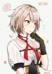 Rule 34 | 1girl, blush, character name, dated, flying sweatdrops, girls&#039; frontline, gloves, highres, looking away, mango (mgo), necktie, short hair, silver hair, solo, spoken squiggle, squiggle, upper body, vector (girls&#039; frontline), yellow eyes