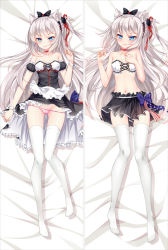 Rule 34 | &gt;:), 1girl, animal ears, apron, azur lane, bakugadou, bare arms, bare shoulders, bed sheet, black bow, black skirt, blue bow, blue eyes, blush, bow, bra, breasts, cameltoe, cat ears, choker, cleft of venus, closed mouth, dakimakura (medium), detached sleeves, frills, full body, gluteal fold, groin, hair bow, hammann (azur lane), hand on own chest, long hair, looking at viewer, lying, multiple views, navel, no shirt, no shoes, on back, one side up, panties, panty pull, pink panties, pleated skirt, puffy short sleeves, puffy sleeves, short sleeves, skirt, small breasts, star (symbol), thighhighs, underwear, v-shaped eyebrows, waist apron, white apron, white bra, white hair, white thighhighs, wrist cuffs, zettai ryouiki