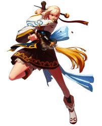 Rule 34 | 00s, 1girl, blonde hair, dungeon and fighter, female focus, female gunner (dungeon and fighter), full body, gun, gunner (dungeon and fighter), korean clothes, maedeup, simple background, solo, weapon, white background