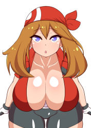 Rule 34 | 1girl, bandana, bike shorts, blue eyes, breasts, brown hair, creatures (company), dd (giogio99), game freak, highres, huge breasts, may (pokemon), nintendo, pokemon, pokemon rse, thick thighs, thighs