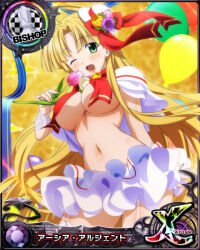 Rule 34 | 1girl, asia argento, bishop (chess), blonde hair, breasts, card (medium), chess piece, green eyes, high school dxd, large breasts, long hair, navel, official art, solo, underboob