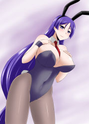 Rule 34 | 1girl, animal ears, breasts, cleavage, covered navel, fake animal ears, fate/grand order, fate (series), huge breasts, long hair, minamoto no raikou (fate), pantyhose, playboy bunny, purple eyes, purple hair, rabbit ears, rabbit tail, solo, tail, very long hair, zerosu (take out)
