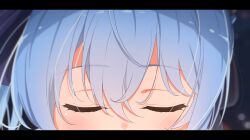 Rule 34 | 1girl, blue hair, blue ribbon, blush, close-up, commentary, diootaro, double-parted bangs, facing viewer, hair between eyes, hair ribbon, highres, hololive, hoshimachi suisei, letterboxed, ribbon, solo, virtual youtuber