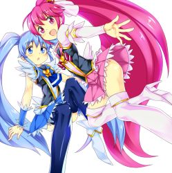 Rule 34 | 10s, 2girls, aino megumi, bad id, bad pixiv id, black legwear, blue dress, blue eyes, blue hair, blue skirt, boots, bow, brooch, cure lovely, cure princess, dress, frills, full body, hair ornament, hair ribbon, happinesscharge precure!, heart, heart brooch, heart hair ornament, high heel boots, high heels, long hair, magical girl, multiple girls, pink bow, pink dress, pink eyes, pink hair, pink skirt, ponytail, precure, puffy sleeves, ribbon, shirayuki hime, shoes, skirt, smile, takabow, thigh boots, thighhighs, twintails, white background, white legwear, wide ponytail, wrist cuffs