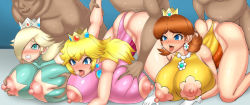Rule 34 | 3boys, 3girls, ass, ass grab, blonde hair, blue eyes, blush, grabbing another&#039;s breast, breasts, brown hair, clenched teeth, clothed female nude male, clothing aside, crown, earrings, ebina caris, fat, fat man, grabbing, group sex, huge breasts, jewelry, leotard, leotard aside, long hair, mario &amp; sonic at the olympic games, mario &amp; sonic at the rio 2016 olympic games, mario (series), multiple boys, multiple girls, nintendo, nipple cutout, nipples, nude, orgy, princess daisy, princess peach, rosalina, teeth, tongue, tongue out