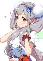 Rule 34 | 1girl, blue flower, blush, clearite, closed mouth, clothes writing, elf, elu (1st costume) (nijisanji), elu (nijisanji), fairy wings, flower, hair flower, hair ornament, hairband, hairclip, heart, i heart..., lantern, long hair, looking at viewer, nijisanji, paper lantern, pointy ears, red eyes, scrunchie, see-through, short sleeves, smile, solo, twintails, very long hair, virtual youtuber, wings, wrist scrunchie