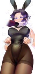 Rule 34 | 1girl, absurdres, animal ears, bare shoulders, black bow, black bowtie, black hair, black leotard, blush, bow, bowtie, breasts, brown pantyhose, bug, butterfly, butterfly hair ornament, closed mouth, covered erect nipples, covered navel, cowboy shot, crying, crying with eyes open, detached collar, douma (kimetsu no yaiba), eyelashes, fake animal ears, fingernails, frontal wedgie, frown, gloves, glowing butterfly, hair ornament, half-closed eyes, hand on another&#039;s cheek, hand on another&#039;s chin, hand on another&#039;s face, head grab, headpat, highres, insect, kimetsu no yaiba, kochou shinobu, large breasts, leotard, leotard lift, lifted by self, lipgloss, long sleeves, looking at another, mr tangsuyuk, multicolored hair, nose blush, out of frame, pantyhose, parted bangs, purple eyes, purple hair, rabbit ears, solo focus, strapless, strapless leotard, tears, thighband pantyhose, two-tone hair, wedgie, white gloves, wrist cuffs