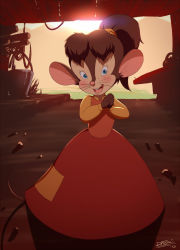 Rule 34 | 1girl, america, an american tail, an american tail: fievel goes west, blue eyes, blush, don bluth, freckles, furry, idfer, looking at viewer, ponytail, tanya mousekewitz, universal studios