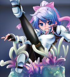Rule 34 | 1girl, armor, black gloves, black pantyhose, blue eyes, blue hair, blush, boobplate, bow, breastplate, commentary request, fingerless gloves, full body, gauntlets, gloves, hair between eyes, hair bow, kawagoe pochi, long hair, lord knight (ragnarok online), miniskirt, open mouth, panties, pantyhose, penomena, pink bow, pink skirt, ponytail, ragnarok online, skirt, solo, spica parfait, striped clothes, striped panties, tentacles, underwear