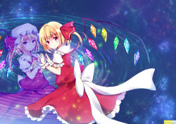 Rule 34 | 1girl, absurdres, blonde hair, blush, bow, crystal, different reflection, flandre scarlet, frilled skirt, frills, hair between eyes, hair ribbon, hands up, hat, highres, huge filesize, hyurasan, looking at viewer, miniskirt, mob cap, parted lips, puffy short sleeves, puffy sleeves, red eyes, red ribbon, red skirt, red vest, reflection, ribbon, ripples, shirt, short sleeves, skirt, skirt set, solo, touhou, vest, water, white bow, white hat, white shirt, wings, wrist cuffs