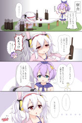 Rule 34 | ..., 0 0, 2girls, :d, :o, ^^^, animal ears, azur lane, blush, bottle, camisole, chibi, coffee table, collarbone, commentary request, crab, crown, fingernails, fur-trimmed sleeves, fur trim, green eyes, hair between eyes, hair ornament, hair ribbon, hairband, hat, highres, idolmaster, jacket, javelin (azur lane), laffey (azur lane), long hair, long sleeves, military hat, military jacket, mini crown, multiple girls, open clothes, open jacket, open mouth, p-head producer, peaked cap, pink jacket, pleated skirt, ponytail, producer (idolmaster), purple hair, purple ribbon, purple skirt, rabbit ears, red eyes, red hairband, red skirt, ribbon, silver hair, skirt, smile, spoken ellipsis, sweat, table, thighhighs, twintails, u2 (5798239), very long hair, white camisole, white hat, white jacket, white legwear
