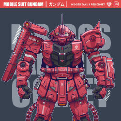 Rule 34 | absurdres, cable, character name, commentary, deadcembre, emblem, english commentary, gundam, highres, looking at viewer, machinery, mecha, mecha focus, mobile suit, mobile suit gundam, no humans, one-eyed, original, realistic, redesign, robot, roundel, science fiction, shield, shoulder spikes, spikes, zaku ii, zaku ii s char custom, zeon
