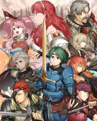 Rule 34 | alm (fire emblem), apron, armor, bad id, bad pixiv id, blonde hair, boey (fire emblem), braid, breastplate, brown eyes, brown hair, cape, capelet, castle, celica (fire emblem), circlet, dark-skinned male, dark skin, dress, eyepatch, facial hair, faye (fire emblem), fingerless gloves, fire, fire emblem, fire emblem echoes: shadows of valentia, futabaaf, gloves, green hair, highres, jewelry, long hair, low-braided long hair, low-tied long hair, lukas (fire emblem), luthier (fire emblem), mae (fire emblem), multiple girls, mustache, nintendo, open mouth, pink hair, red eyes, red hair, saber (fire emblem), short hair, smile, sword, tiara, twin braids, twintails, weapon, white hair