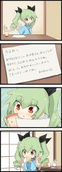 Rule 34 | 10s, aged down, anchovy (girls und panzer), bag, black ribbon, bow, close-up, comic, cup, cup ramen, drill hair, eating, girls und panzer, green hair, hair bow, highres, instant noodle block, instant ramen, jinguu (4839ms), long hair, note, orange eyes, patch, red eyes, ribbon, shoulder bag, sidelocks, steam, table, teacup, too literal, translated, twintails, wide sleeves, you&#039;re doing it wrong