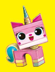 Rule 34 | 1girl, blue eyes, cat, colored skin, commentary request, full body, hahahaw, happy, heart, highres, looking at viewer, no humans, open mouth, pink skin, princess unikitty, simple background, smile, solo, tail, the lego group, the lego movie