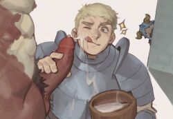 Rule 34 | 3boys, :q, abs, absurdres, after fellatio, bara, barra.kun.7, blank stare, blonde hair, cum, cum in bowl, cum in container, cum string, dungeon meshi, furry, furry male, furry with non-furry, handjob, highres, interspecies, laios touden, male focus, male pubic hair, milking handjob, minotaur, multiple boys, muscular, muscular male, nipples, peeking out, penis, pubic hair, senshi (dungeon meshi), solo focus, sparkle, thick eyebrows, tongue, tongue out, uncensored, yaoi, yellow eyes