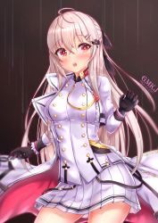 Rule 34 | 1girl, :o, absurdres, artist name, black gloves, blush, bow, breasts, brown bow, cape, commentary request, cropped jacket, frilled sleeves, frills, girls&#039; frontline, gloves, gmkj, hair between eyes, hair bow, hair ornament, hairclip, highres, iws 2000 (girls&#039; frontline), jacket, light brown hair, long hair, long sleeves, looking at viewer, medium breasts, multicolored cape, multicolored clothes, open clothes, open jacket, parted lips, pixiv id, pleated skirt, red cape, red eyes, skirt, solo, very long hair, white cape, white jacket, white skirt
