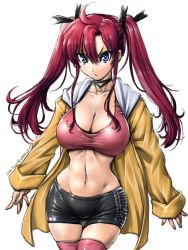 Rule 34 | 1girl, amania orz, bakusou kyoudai let&#039;s &amp; go!!, bakusou kyoudai let&#039;s &amp; go!! max, breasts, brown hair, brown jacket, camisole, cleavage, closed mouth, crop top, dated, jacket, large breasts, long hair, looking at viewer, midriff, navel, aged up, oogami marina, pink camisole, simple background, solo, twintails, twitter username, white background