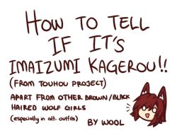 Rule 34 | 1girl, :d, animal ears, artist name, blank eyes, character name, chibi, copyright name, english text, how to, imaizumi kagerou, notice lines, open mouth, red hair, simple background, smile, solo, touhou, white background, wolf ears, wool (miwol)
