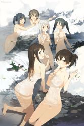 Rule 34 | 10s, 6+girls, :d, :q, aircraft, airplane, akagi (kancolle), akinashi yuu, animal, ass, barefoot, bath, bathing, black hair, blue eyes, breasts, brown eyes, brown hair, cleavage, closed eyes, convenient censoring, covering privates, dog, fairy (kancolle), female focus, food, green eyes, groin, hiryuu (kancolle), in water, kaga (kancolle), kantai collection, kneeling, leaf, long hair, looking at viewer, medium breasts, multiple girls, naked towel, nipples, nude, nude cover, one side up, onsen, open mouth, partially submerged, popsicle, reppuu (kancolle), short hair, shoukaku (kancolle), side ponytail, silver hair, sitting, small breasts, smile, snow, snow rabbit, souryuu (kancolle), submerged, tongue, tongue out, towel, twintails, water, wet, zuikaku (kancolle)