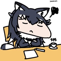 Rule 34 | 1girl, animal ear fluff, animated, animated gif, closed eyes, cup, kemono friends, long hair, lowres, saucer, seseren, tail, teacup, thinking