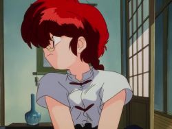 Rule 34 | 1990s (style), 1girl, animated, blue eyes, braid, breasts, chinese clothes, cleavage, curvy, eating, eyelashes, genderswap, genderswap (mtf), injury, large breasts, long hair, makeup, ranma-chan, ranma 1/2, red hair, retro artstyle, rice, saotome ranma, shouting, simple background, single braid, sitting, solo, sweat, upper body, video