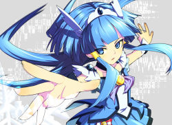 Rule 34 | 10s, 1girl, aoki reika, blue dress, blue eyes, blue hair, blue skirt, blue theme, bow, bowtie, brooch, cure beauty, dress, grey background, hair tubes, head wings, hellnia, jewelry, long hair, magical girl, matching hair/eyes, outstretched arms, precure, serious, sidelocks, skirt, smile precure!, solo, spread arms, tiara, wings, wrist cuffs