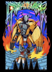 Rule 34 | 1boy, claws, digimon, digimon (creature), fire, highres, looking at viewer, male focus, solo, wargreymon