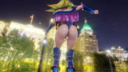 Rule 34 | 1girl, 3d, animated, artist request, ass, ass focus, ass shake, audible music, bare legs, bare shoulders, blonde hair, blush stickers, bouncing breasts, breasts, cape, cape lift, city, curvy, dancing, dark magician girl, hat, highleg, highleg panties, huge ass, large breasts, legs apart, looking at viewer, looking away, magical girl, night, night sky, panties, revealing clothes, shiny clothes, shiny skin, skirt, sky, solo, sound, squatting, staff, thong, underwear, video, witch hat, yu-gi-oh!