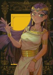 Rule 34 | 1girl, breasts, commentary request, dark-skinned female, dark skin, earrings, egyptian, egyptian clothes, eye of horus, gold, highres, ishizu ishtar, jewelry, long hair, looking at viewer, purple hair, solo, very long hair, wenle902, yu-gi-oh!