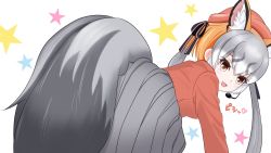 Rule 34 | animal ears, blazer, gloves, hat, highres, island fox (kemono friends), jacket, kemono friends, kemono friends v project, long hair, looking at viewer, necktie, open mouth, school uniform, shirt, shoes, silver hair, skirt, smile, solo, tail, twintails, virtual youtuber