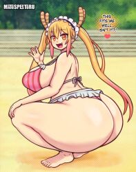 Rule 34 | 1girl, ass, beach, feet, highres, huge ass, miss kobayashi&#039;s dragon maid, sand, solo, squatting, toes, tohru (maidragon)