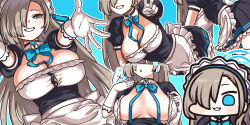 Rule 34 | 1girl, apron, asuna (blue archive), blue archive, blue bow, blue bowtie, blue eyes, blue halo, bow, bowtie, breasts, cleavage, frilled apron, frills, gloves, hair over one eye, halo, jazz jack, large breasts, long hair, looking at viewer, maid, maid apron, maid headdress, mole, mole on breast, puffy short sleeves, puffy sleeves, short sleeves, smile, solo, thighhighs, waist apron, white apron