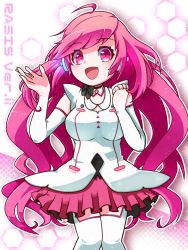 Rule 34 | 1girl, :d, ahoge, blush, breasts, character name, detached collar, detached sleeves, elbow gloves, gloves, headphones, highres, long hair, open mouth, partyanthem, pink eyes, pink hair, pink skirt, rasis, skirt, smile, sound voltex, sound voltex ii infinite infection, standing, thighhighs, very long hair, white thighhighs