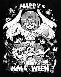 Rule 34 | + +, 2girls, 4boys, angel, aubrey (omori), basil (omori), bow, bug, bug bunny (omori), cat, closed eyes, facing viewer, fake halo, fake wings, ghost bunny (omori), glasses ghost (omori), greyscale, grin, halloween, halloween costume, halo, happy halloween, hat, hat bow, hat ribbon, head wreath, hero (omori), highres, holding, holding stuffed toy, interlocked fingers, kel (omori), long hair, looking at viewer, mari (omori), mewo, monochrome, multiple boys, multiple girls, mummy costume, mustache ghost (omori), omocat, omori, one eye closed, open mouth, parted lips, propeller ghost (omori), ribbon, short hair, short sleeves, silk, smile, something (omori), spider, spider web, sprout mole, stuffed eggplant, stuffed toy, sunhat ghost (omori), sunny (omori), teeth, upper teeth only, when you see it, wings, witch hat