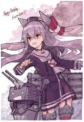Rule 34 | 1girl, :d, air qh, amatsukaze (kancolle), bad id, bad twitter id, brown dress, brown eyes, character name, dress, fang, garter straps, gloves, grey gloves, hair tubes, happy birthday, hat, highres, kantai collection, lifebuoy, long hair, long sleeves, machinery, mini hat, open mouth, red thighhighs, rensouhou-kun, sailor collar, sailor dress, semi-transparent, short dress, silver hair, simple background, single glove, smile, smoke, smokestack, smokestack hair ornament, solo, swim ring, thighhighs, torpedo launcher, turret, two side up, white background, white sailor collar, zettai ryouiki