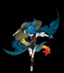 Rule 34 | 10s, 1boy, armor, bandages, blood, blue eyes, blue hair, clenched teeth, full body, hat, injury, japanese armor, japanese clothes, kote, looking at viewer, male focus, matching hair/eyes, no socks, official art, running, sandals, sayo samonji, short sword, solo, suzuki jirou, sword, tantou, teeth, torn clothes, touken ranbu, transparent background, weapon